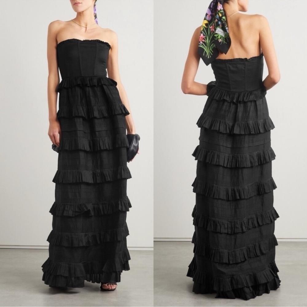 New DOEN Operetta Ruffled Tiered Ramie-voile Maxi Dress in Black Size XL​​​ - Picture 11 of 13